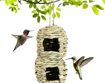 Reed Grass Hummingbird Nest, Double Hole Hummingbird Nest, Hand Woven Hummingbird Nest, Bird House for Hummingbird