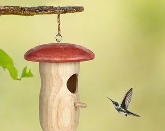 Wooden Bird House, Hummingbird House, Wooden Hummingbird Nest, Hanging Hummingbird House for Nesting