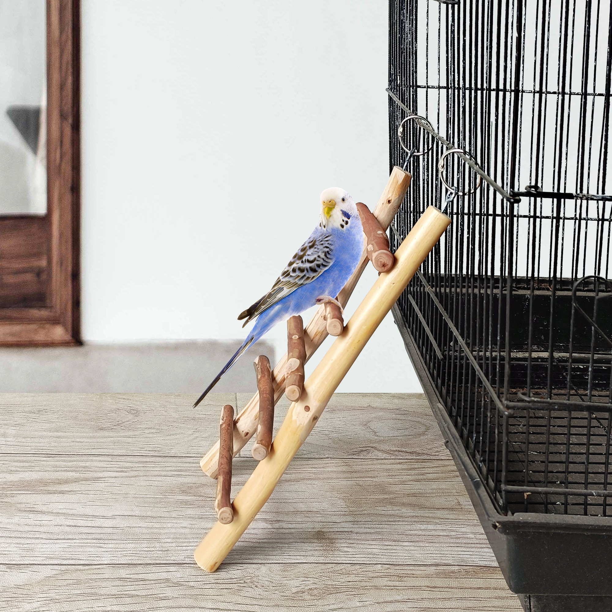 Bird Cage Ladder Solid Wood Birds Perch Stand For Parakeets Cockatiels Small Medium Parrot Conures Finch Bird Climbing Toys