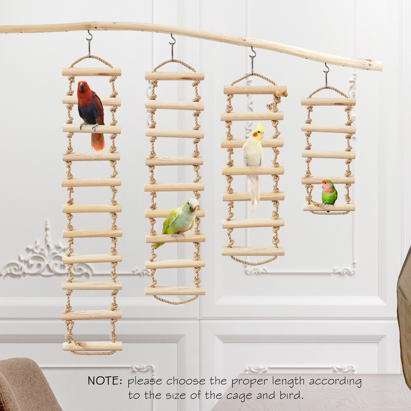 Image showcasing Natural Wooden Bird Ladders, Bird Rope Ladder, Bird Rope Bridge, Bird ...