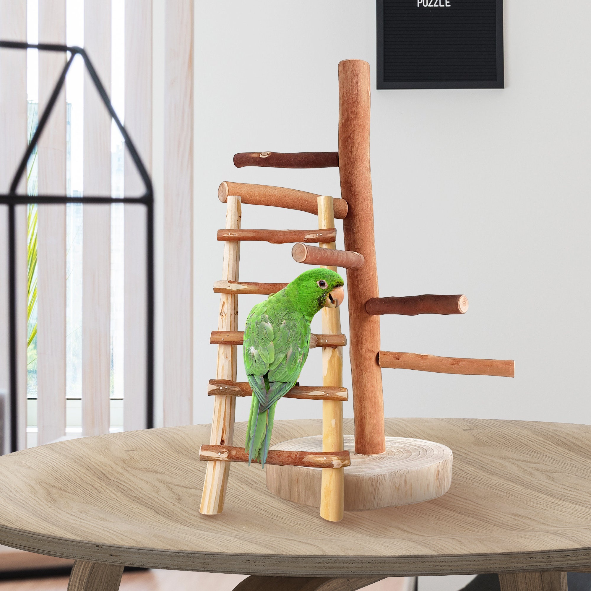 2 Foot Hardwood Ladder Bird Toy - Natural Wood Bird Perch & Play Toy For Parrots & Birds