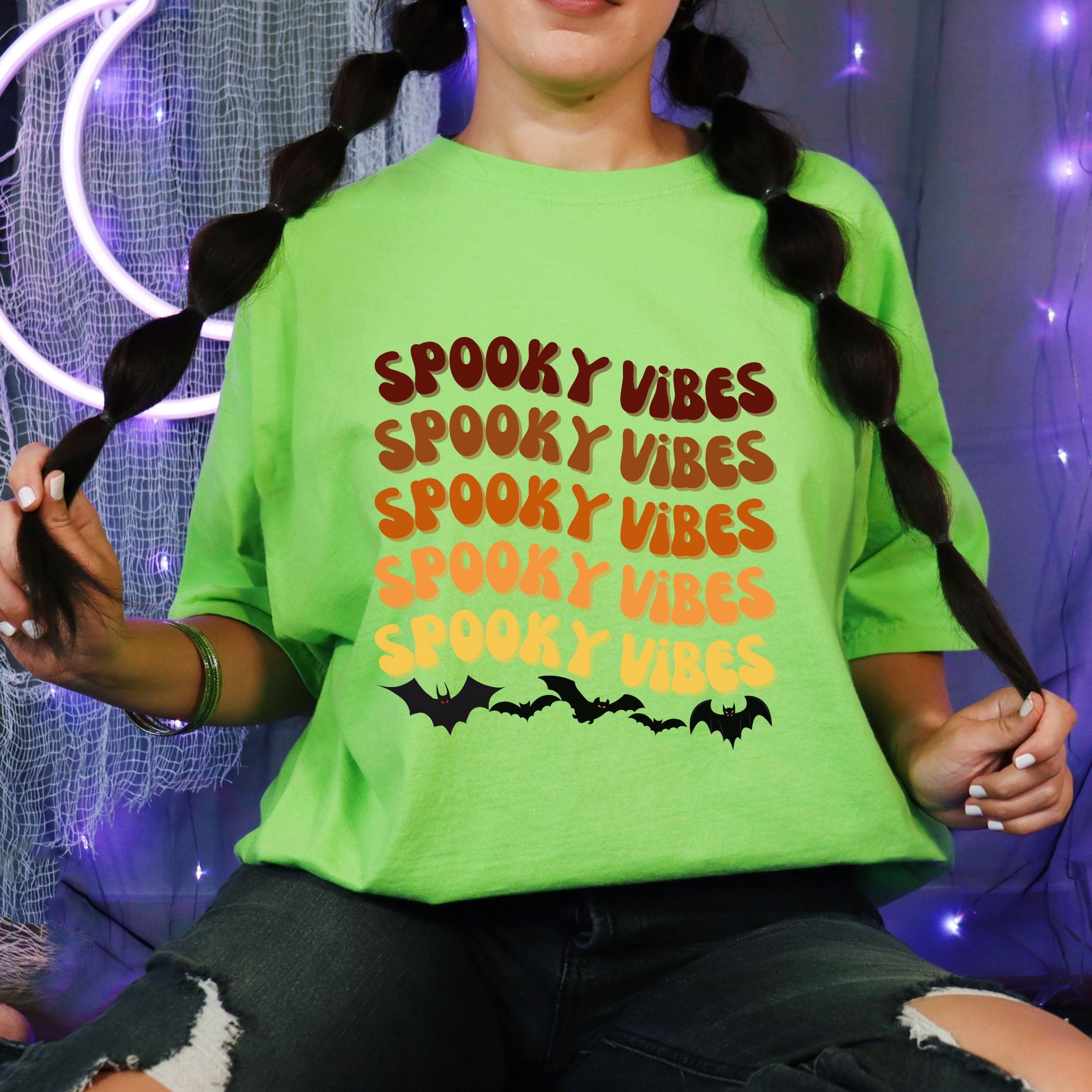 Spooky Vibes Shirt Black Bat Halloween Shirt Men's and Etsy