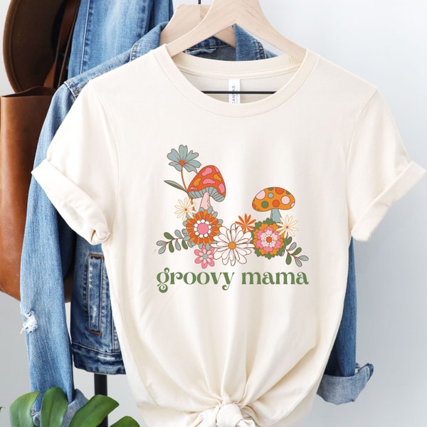 Mushroom Shirt for women Groovy Mama Hippie Tee Shirt Botanical Shirt Gardening tshirt Nature Lover Gift Retro Mama