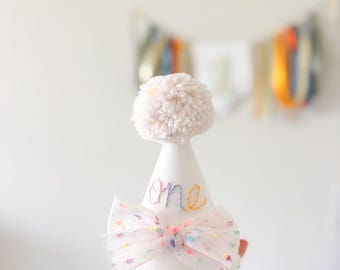 Embroidered First Birthday Hat, Baby  Cake Smash headwear,  Pom ONE Party Hat Fun to be One Sprinkles Confetti party hat 1st Bday party hat