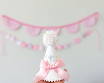Embroidered First Birthday Hat, Baby  Cake Smash headwear,  Pom ONE Party Hat Fun to be One Sprinkles Confetti party hat 1st Bday party hat