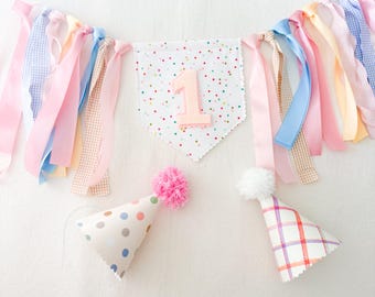 Fun to be One Colorful Birthday theme high chair banner Colorful Fun to be One first 1st birthday decor