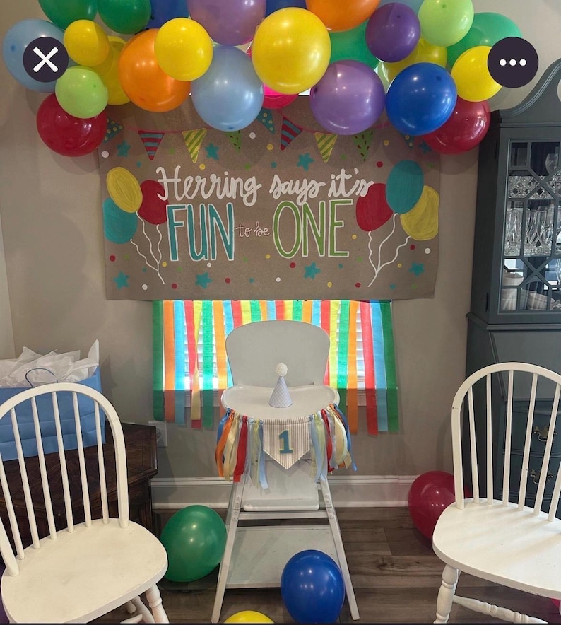 Tan Linen fabric Custom “ONE" High Chair Banner, Gingham Ribbon Garland, gingham blue earth tones primary colors First Birthday Decor image 9