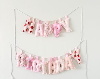 Custom Fabric Birthday Banner: Handmade Puffy Letters, Personalized Party Garland Happy Birthday Fabric Banner 5”