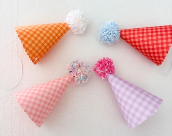 Paper Party Hat with Pompom: Colorful Birthday Cake Smash Headwear Fun to be One Party Animal pink aesthetic gender neutral theme