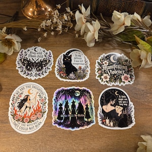 Set med vinylklistermärken: Witchcraft Coven, Black Cat, Moon Child-dekaler