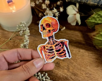 Adhesivo de vinilo de esqueleto de Halloween: Calcomanía de temporada de sustos