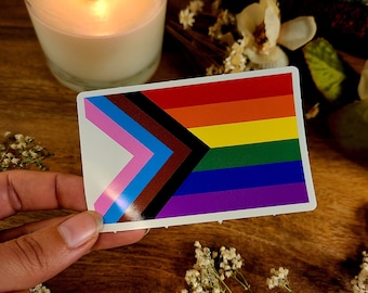 Vinilo adhesivo con la bandera del Orgullo Progresista: Corazón Arcoíris Amor LGBT