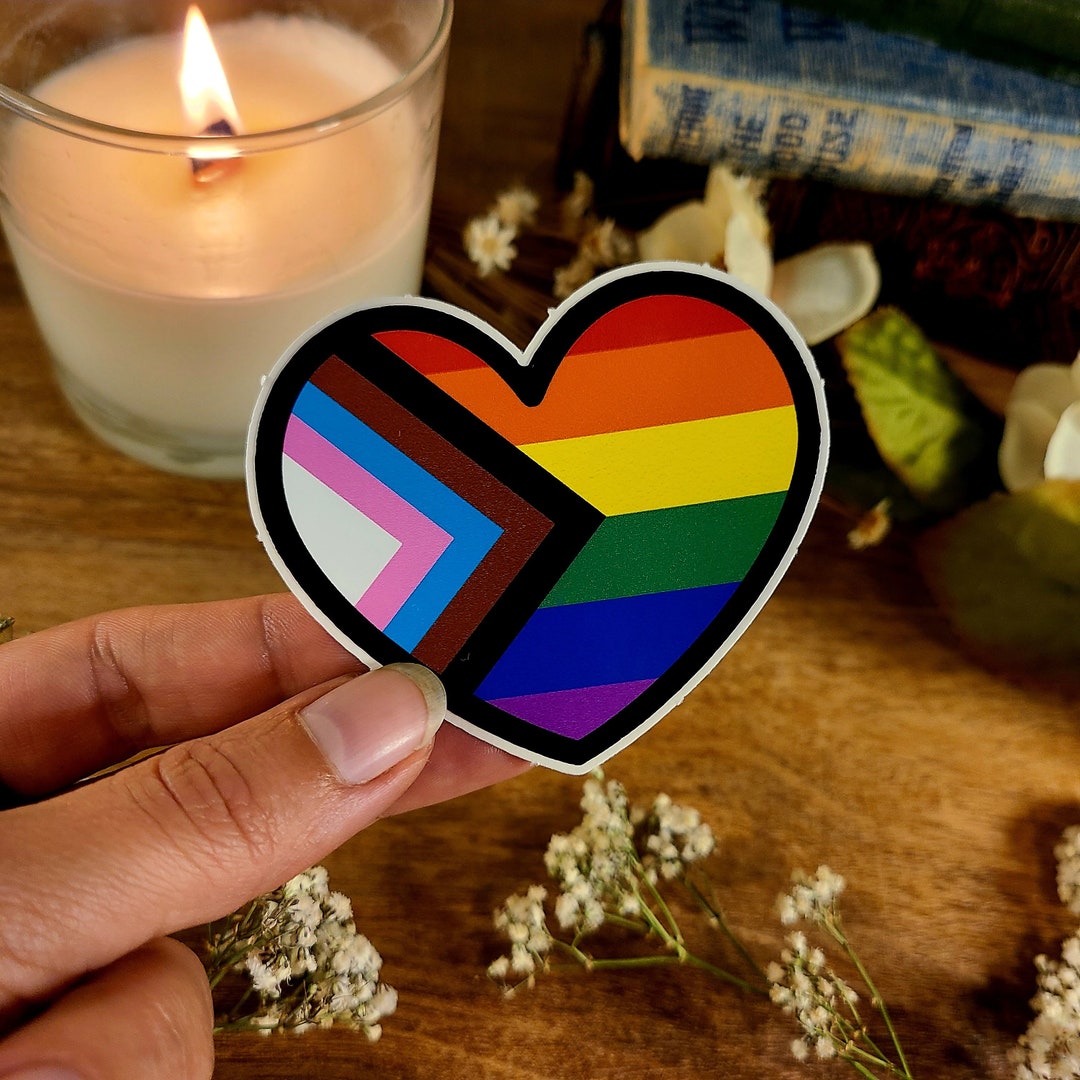 Progress Pride Flag Heart Vinyl Sticker - Etsy