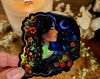 Holographic Witch Vinyl Sticker: Wildflower Moon Child Decal