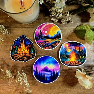 Set de pegatinas de naturaleza: Vinilos adhesivos para aventuras, senderismo y acampada