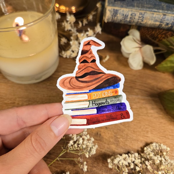 Adhesivo de vinilo de sombrero mágico: Calcomanía de libros de la escuela de magia