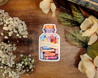 Book Pill Bottle Vinyl Sticker: Anti Depressants, Bookworm Decal