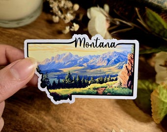 Adhesivo de vinilo con paisaje de Montana: Calcomanía de monumento estatal de EE. UU.