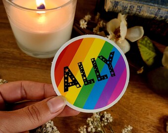 Adhesivo de vinilo aliado del orgullo: Calcomanía de corazón arcoíris LGBT