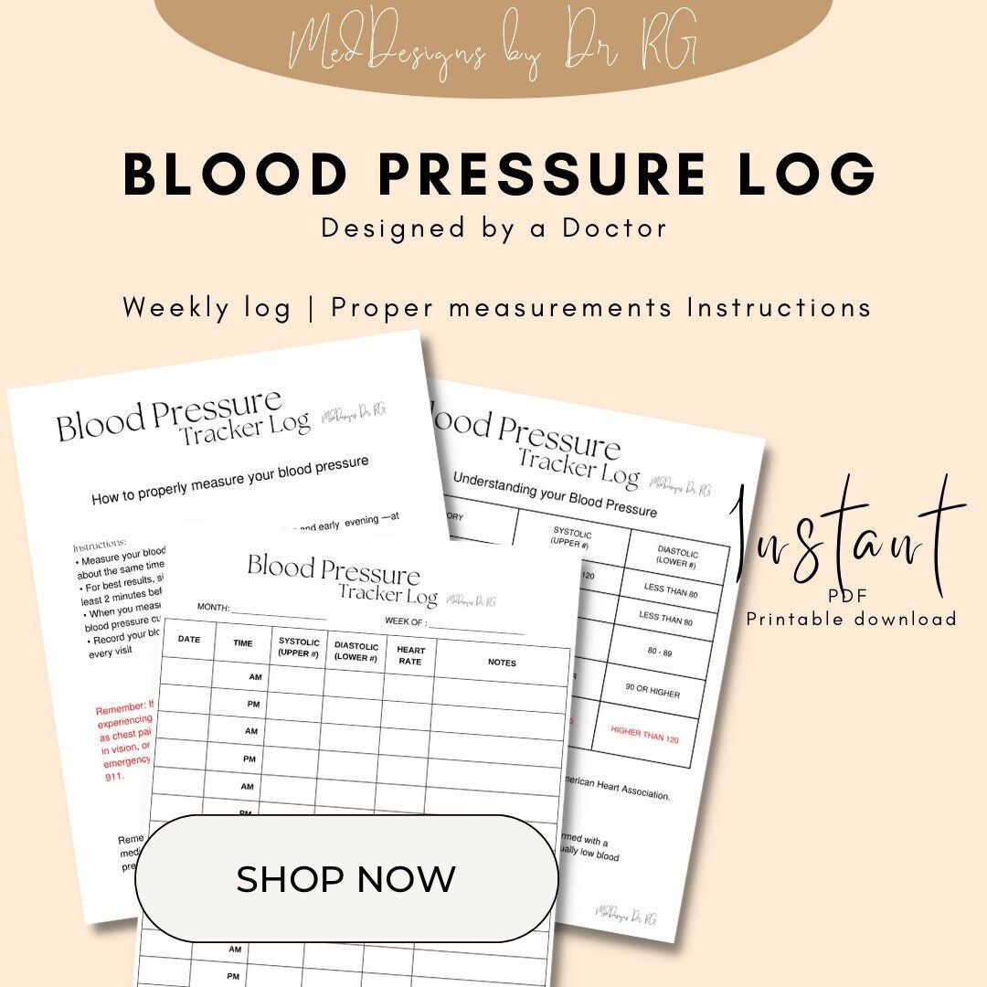 Printable Weekly Blood Pressure Tracker Log Blood Pressure Monitor