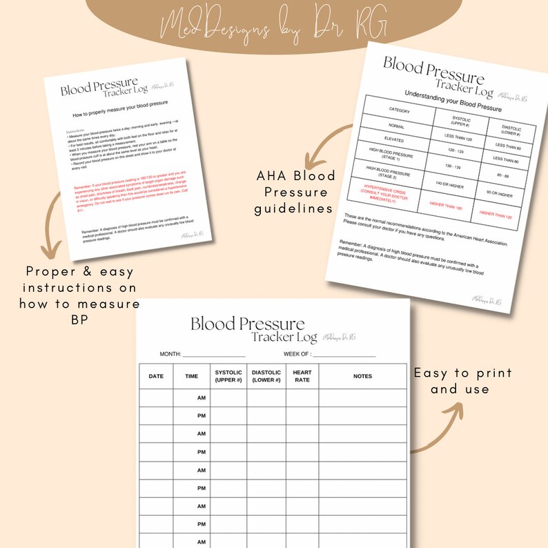 Printable Weekly Blood Pressure Tracker Log, Blood Pressure Monitor ...