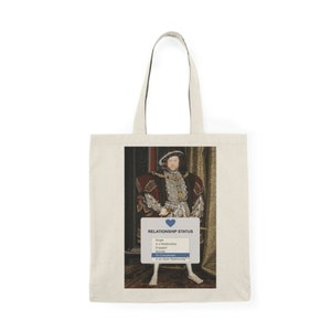 « C&#39;est compliqué » Henry VIII « C&#39;est compliqué » sac fourre-tout recto-verso | Cadeau drôle d&#39;histoire | épouses Tudor | Nouveauté humoristique | Six la comédie musicale
