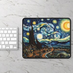 Starry Night Gaming Mouse Pad - Desk Mat, Office Gift, Desk Decor, Desk Accessories, Van Gogh
