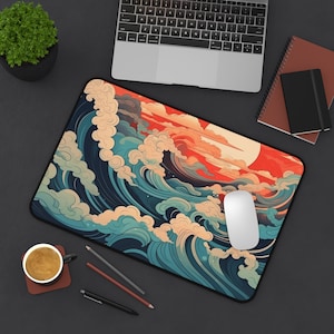 Ocean Sunset Mouse Pad - Gaming Mouse Pad, Desk Mat, Desk Decor, Great Wave Off Kanagawa