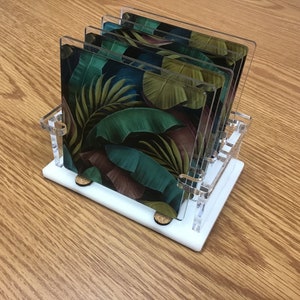 Acrylic coaster set 4 plus caddy plus gift box