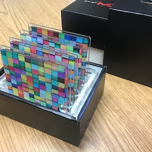 Acrylic coaster set 4 plus caddy , plus gift box