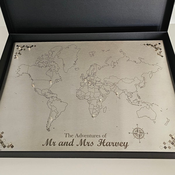 Wedding/engagement gift for couple who travel: Personalised magnetic adventure map / travel map / places we have been map for wedding couple