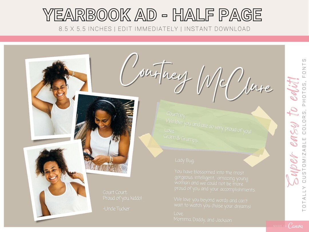 Yearbook Ad Template Yearbook Shoutout for Students and Teachers Half ...