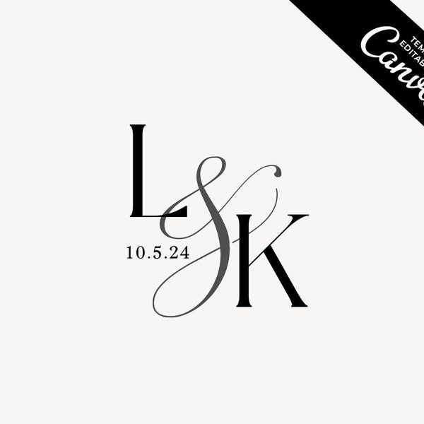 Modern wedding Monogram, Instant download Wedding Couple Logo, Elegant Wedding Monogram, Initial Logo, Canva Customizable wedding monogram