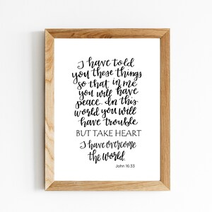Christian wall art, But Take Heart John 16:33, Bible Verse Print, motivation, spiritual, calligraphy, hand lettering, home decor, digital