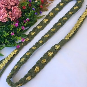 Handmade Olive Green Handfasting Cord with Gold Ribbon: 79 inch Wedding Unity Rope