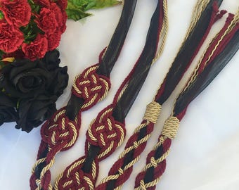 Handfasting Cord Gothic Burgundy Ritual Ribbon, Celtic Infinity Knot Accessory, Pagan Lace Tie