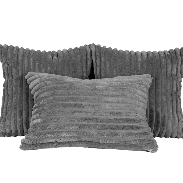 Luxurious Faux Fur Pillow Cover 22x22, High-End Gray Velvet Euro Sham for Elegant Home Decor, Unique Custom Cushion Gift
