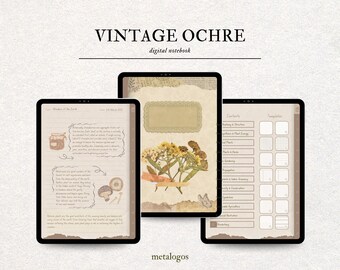 Cahier numérique vintage fleur classique 12 TABS avec liens hypertexte Marron OCRE