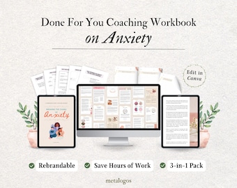 COURS DE COACHING DE L'ANXIÉTÉ | Cahier d'exercices « Done For You » Programme de coaching pour coach de vie, coach de l'anxiété, thérapeute, coach en santé mentale | Toile