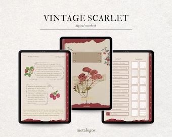 Cahier numérique vintage fleur classique 12 COMPOSANTS avec hyperliens rouge ÉCARLATE