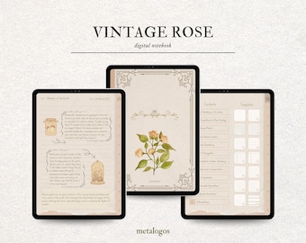 Cahier numérique vintage fleur classique 12 COMPOSANTS avec hyperliens ROSE ROSE
