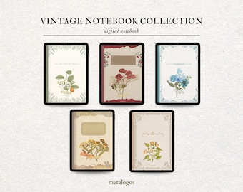 Lot de 12 carnets de notes numériques floral vintage de la collection (téléchargement PDF)
