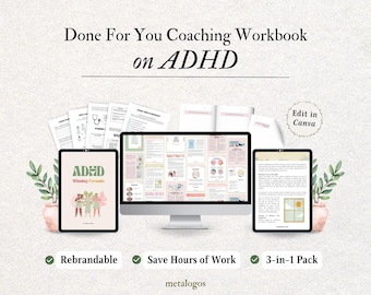 COURS DE COACHING TDAH | Cahier d'exercices Done For You, programme de coaching pour coach de vie, coach pour le TDAH, psychologue, thérapeute | Concentration et productivité