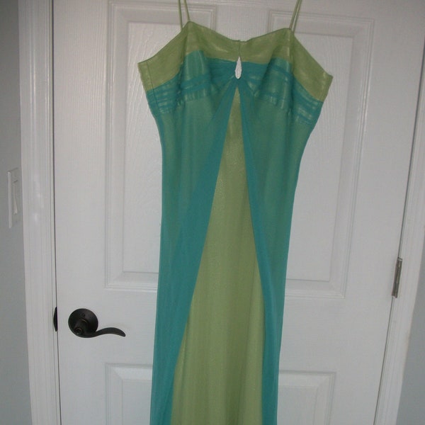 Empire-Waist Silk Evening Gown Prom Formal Dress in Aqua Blue Turquoise & Seafoam Green from Laundry by Shelli Segal  (US Women's Size 10)