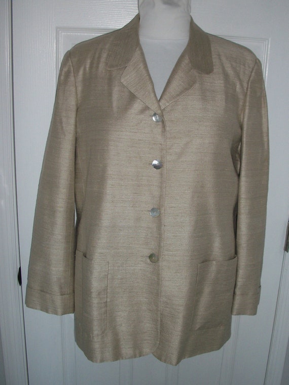Beige Silk Blazer Jacket by Barrie Pace Ltd US Wom
