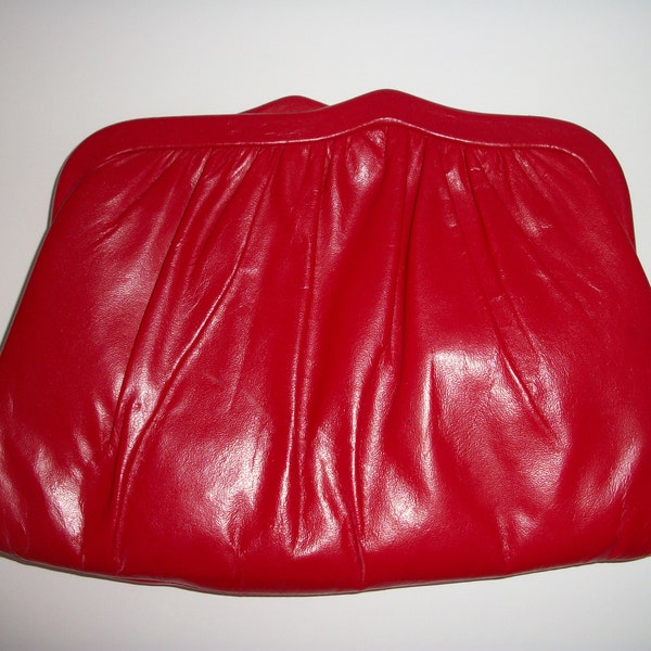 Red Leather Clutch Purse With Optional Gold Chain and Velvet Strap