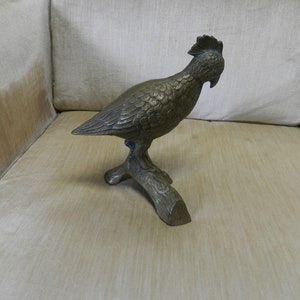 Brass PARROT BIRD on BRANCH Vintage Brass 10&quot; Large Heavy Figure Tall Nice