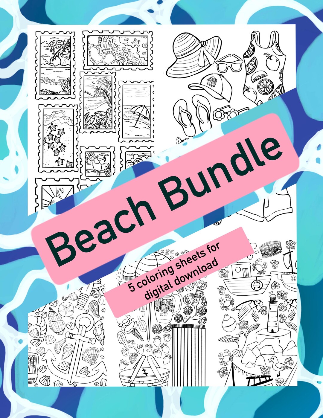 Beach Bundle Coloring Pages - Etsy