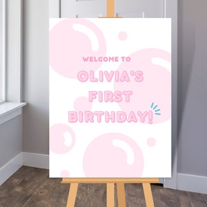 Bubble Gum Theme Birthday Party Welcome Sign - Customizable First Birthday Party Instant Download