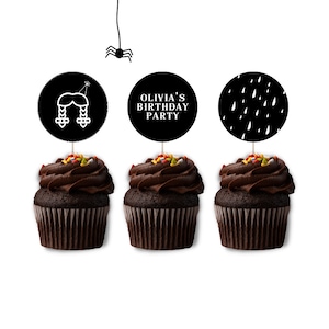 Dark Humor Birthday Cupcake Toppers - Customizable Birthday Party Instant Download, Gothic Theme Birthday